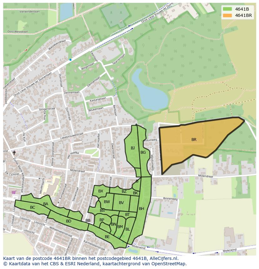 Afbeelding van het postcodegebied 4641 BR op de kaart.