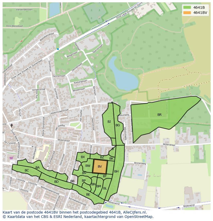 Afbeelding van het postcodegebied 4641 BV op de kaart.