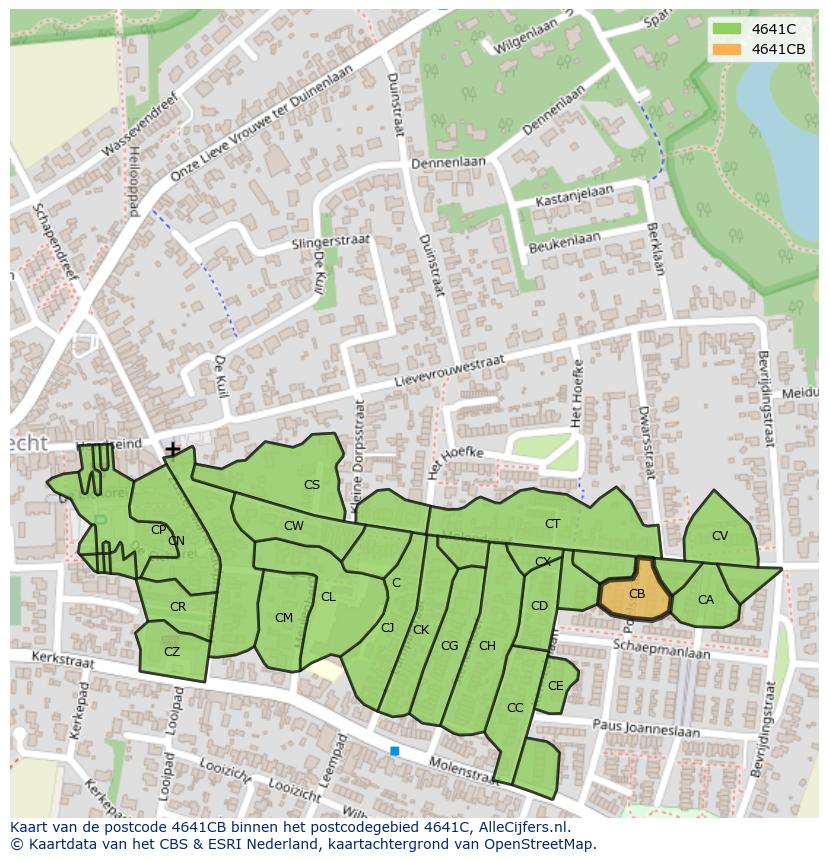 Afbeelding van het postcodegebied 4641 CB op de kaart.