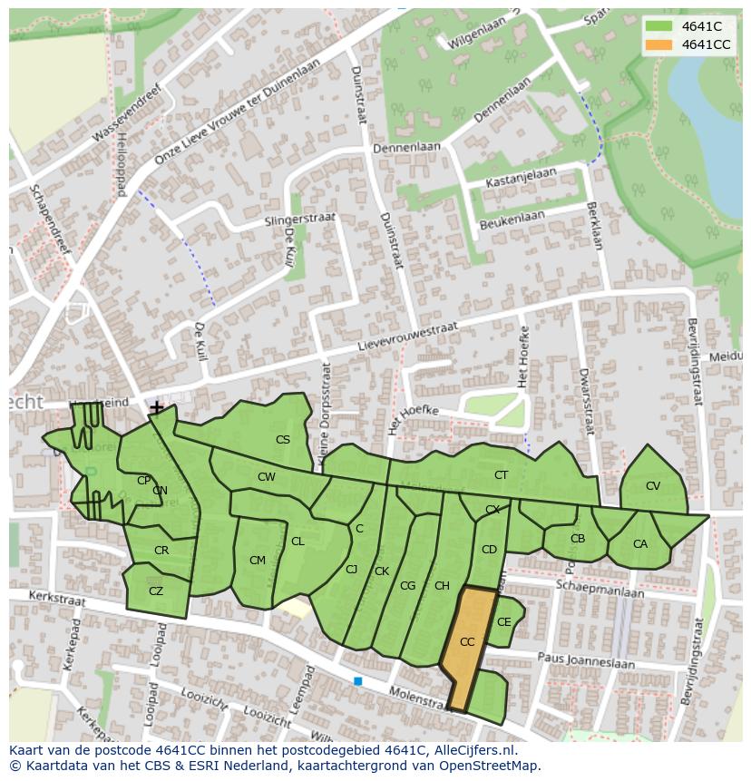 Afbeelding van het postcodegebied 4641 CC op de kaart.