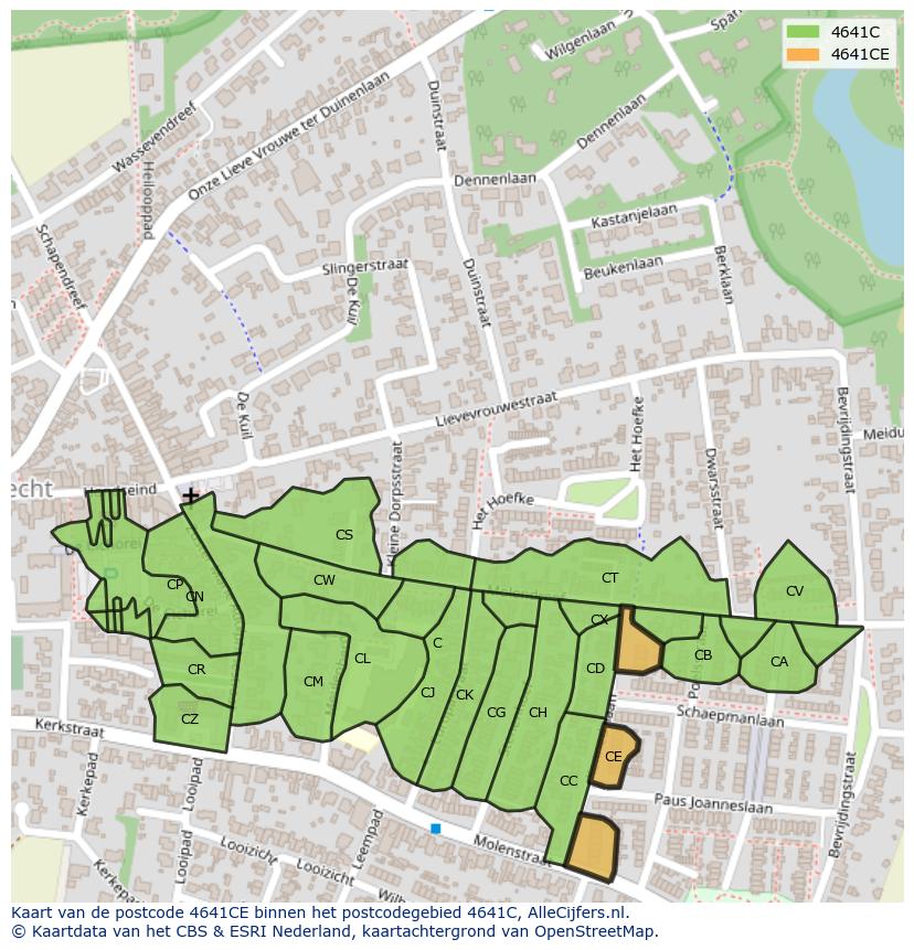 Afbeelding van het postcodegebied 4641 CE op de kaart.