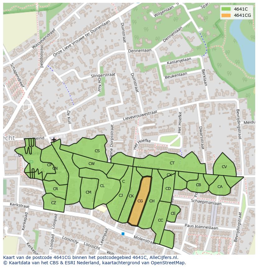 Afbeelding van het postcodegebied 4641 CG op de kaart.