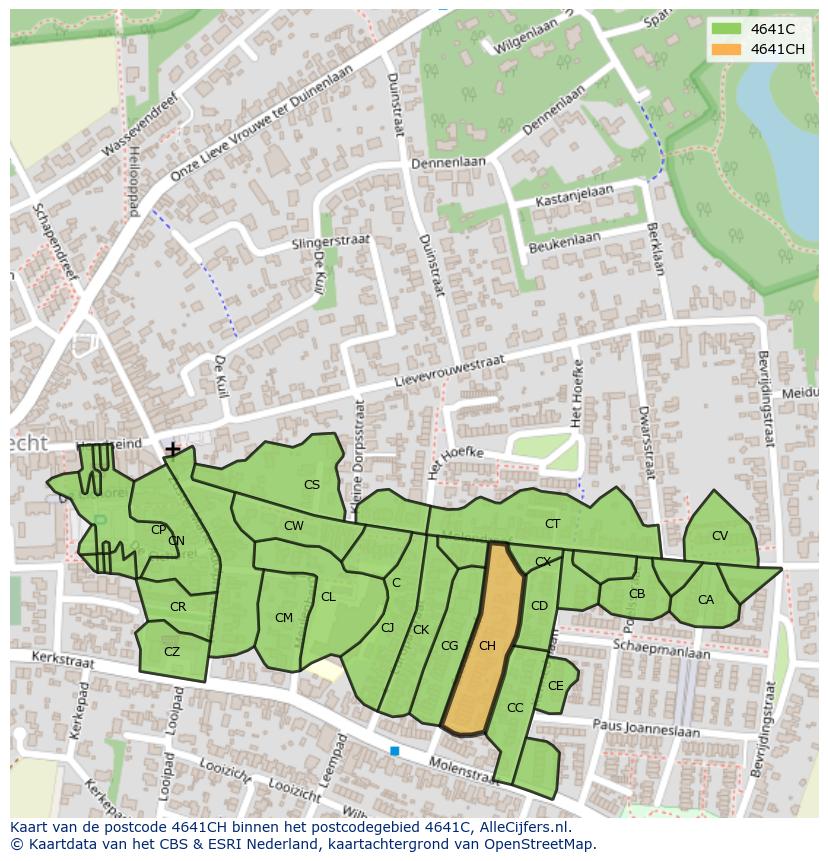 Afbeelding van het postcodegebied 4641 CH op de kaart.