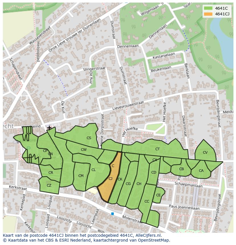 Afbeelding van het postcodegebied 4641 CJ op de kaart.