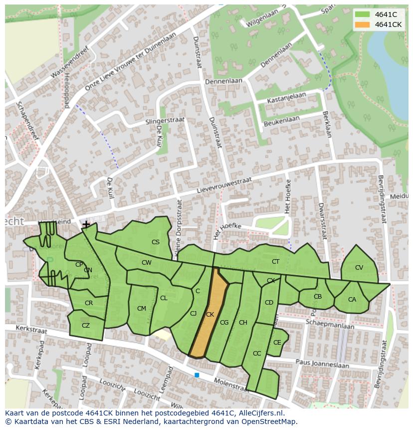 Afbeelding van het postcodegebied 4641 CK op de kaart.