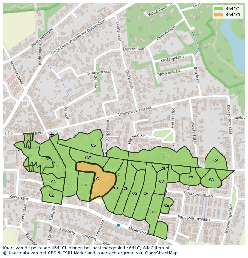 Afbeelding van het postcodegebied 4641 CL op de kaart.