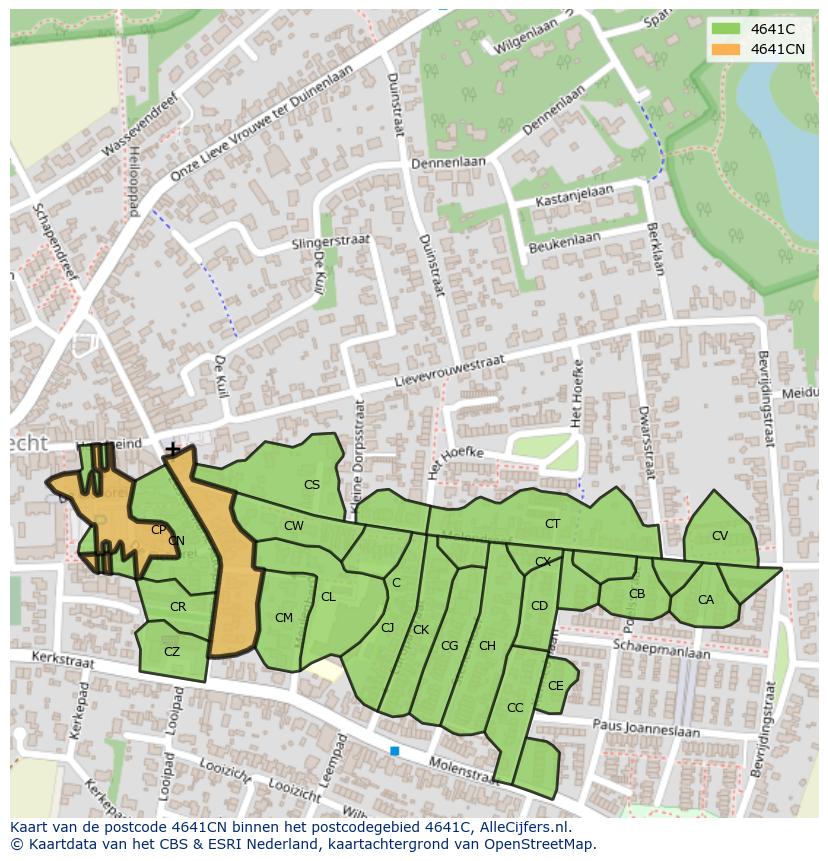 Afbeelding van het postcodegebied 4641 CN op de kaart.