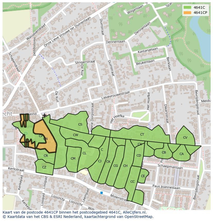 Afbeelding van het postcodegebied 4641 CP op de kaart.