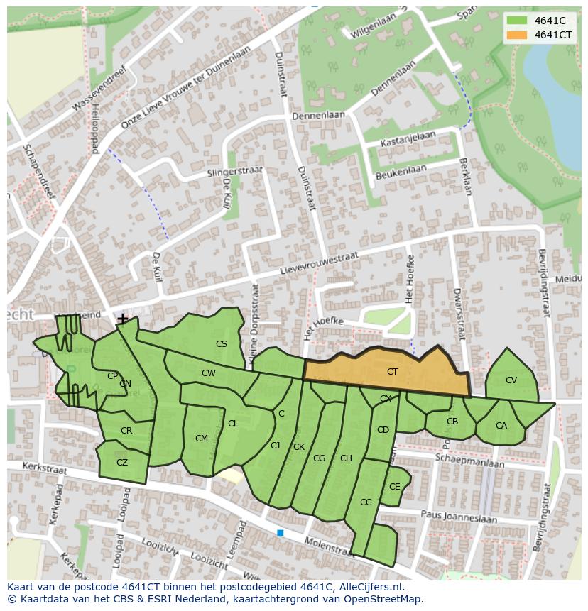 Afbeelding van het postcodegebied 4641 CT op de kaart.