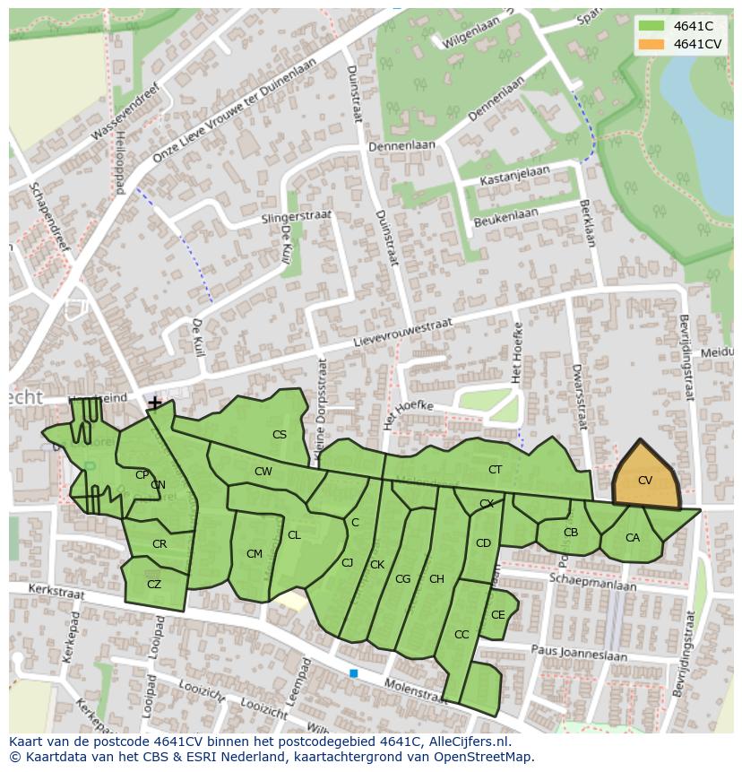 Afbeelding van het postcodegebied 4641 CV op de kaart.