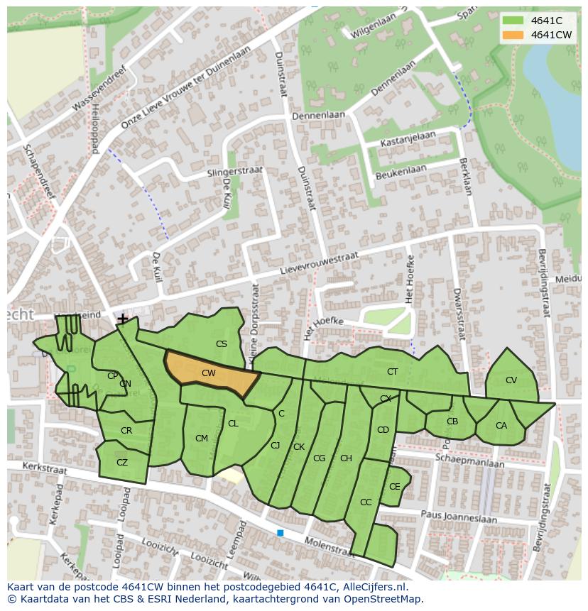 Afbeelding van het postcodegebied 4641 CW op de kaart.