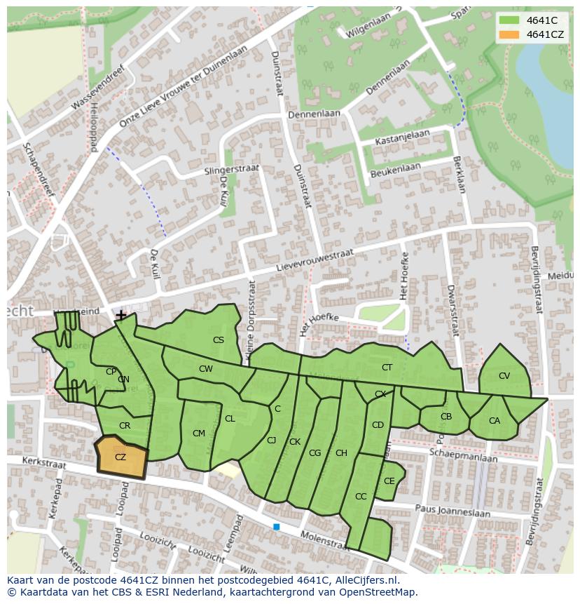 Afbeelding van het postcodegebied 4641 CZ op de kaart.