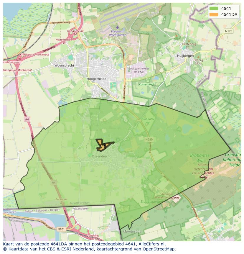 Afbeelding van het postcodegebied 4641 DA op de kaart.