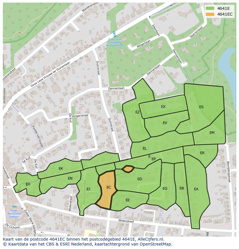 Afbeelding van het postcodegebied 4641 EC op de kaart.
