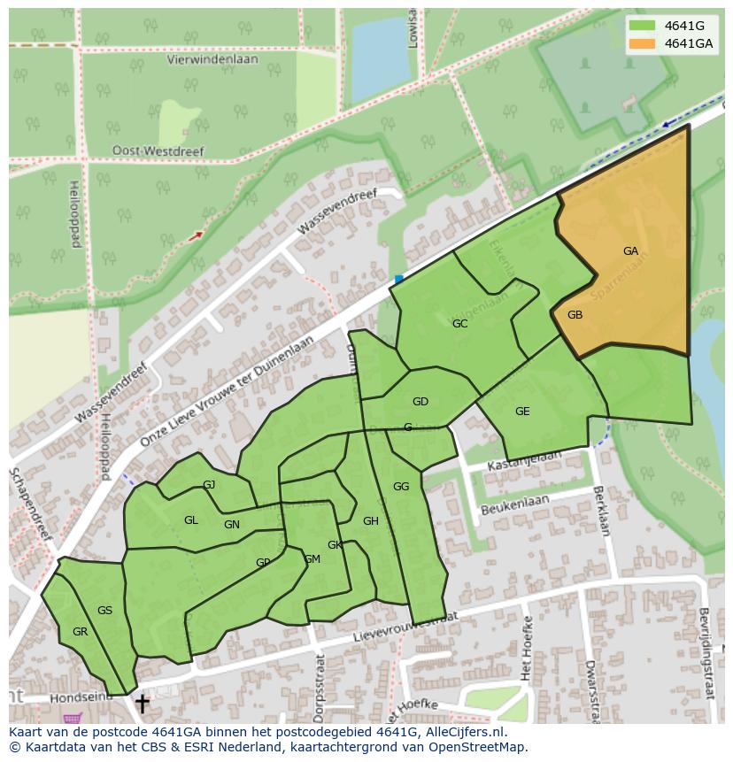 Afbeelding van het postcodegebied 4641 GA op de kaart.
