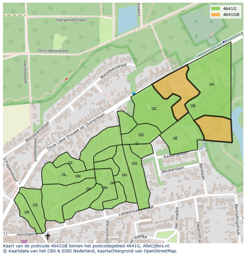Afbeelding van het postcodegebied 4641 GB op de kaart.
