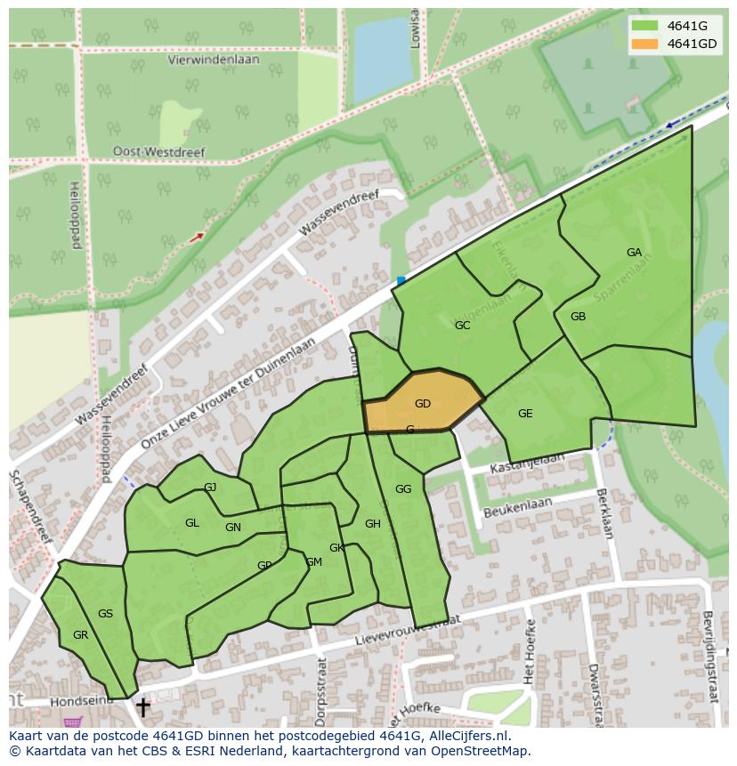 Afbeelding van het postcodegebied 4641 GD op de kaart.