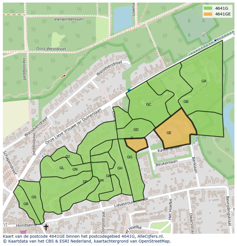 Afbeelding van het postcodegebied 4641 GE op de kaart.
