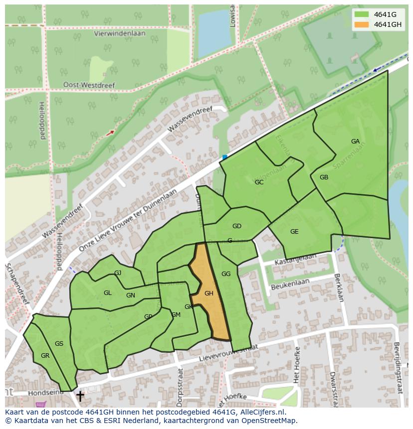 Afbeelding van het postcodegebied 4641 GH op de kaart.
