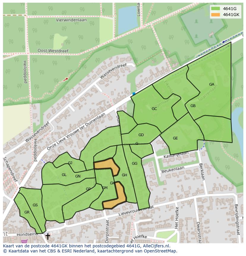 Afbeelding van het postcodegebied 4641 GK op de kaart.
