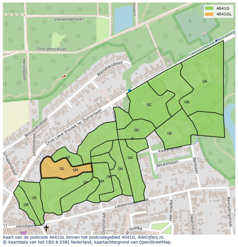 Afbeelding van het postcodegebied 4641 GL op de kaart.