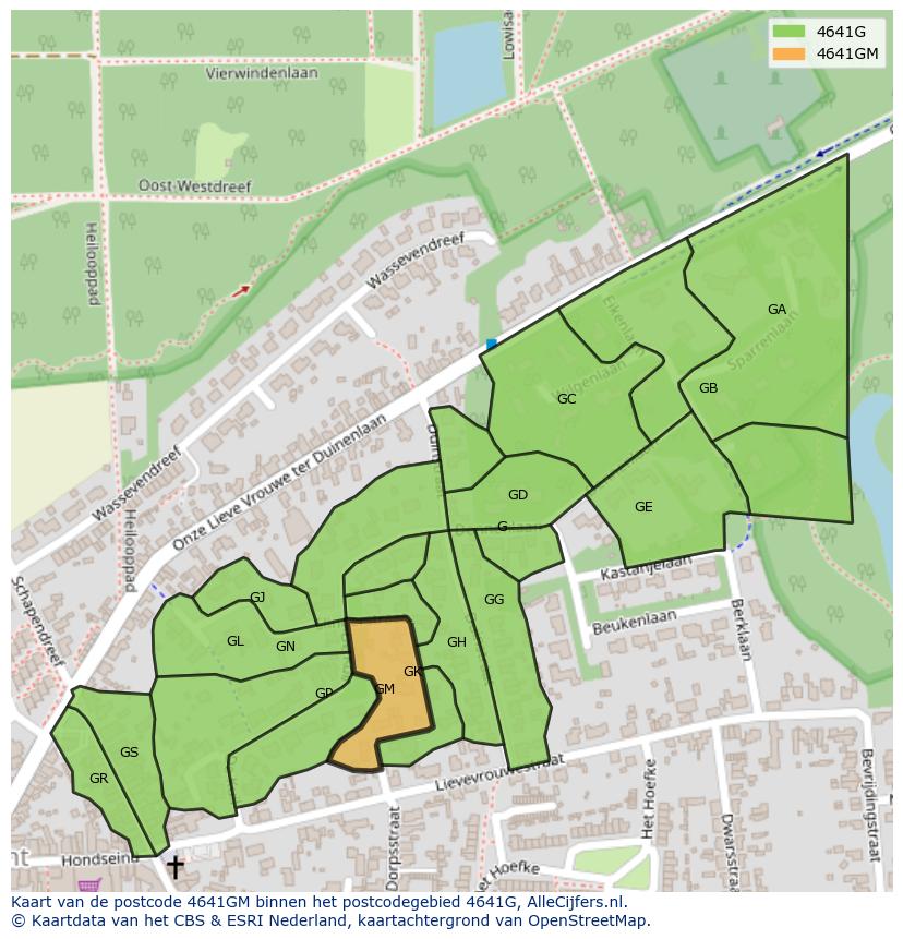 Afbeelding van het postcodegebied 4641 GM op de kaart.