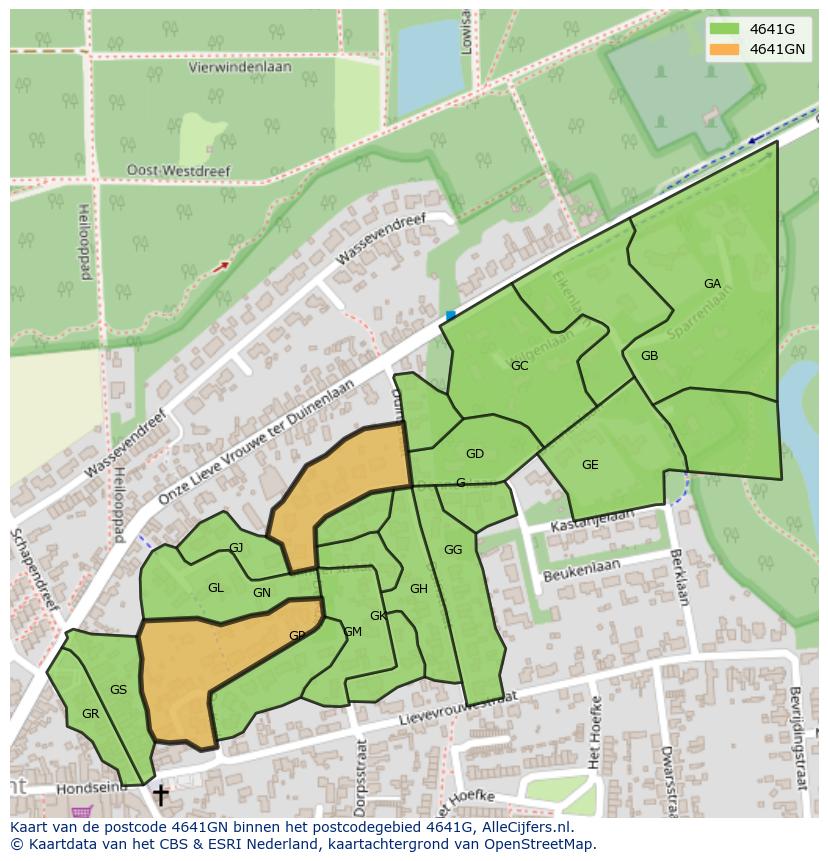 Afbeelding van het postcodegebied 4641 GN op de kaart.