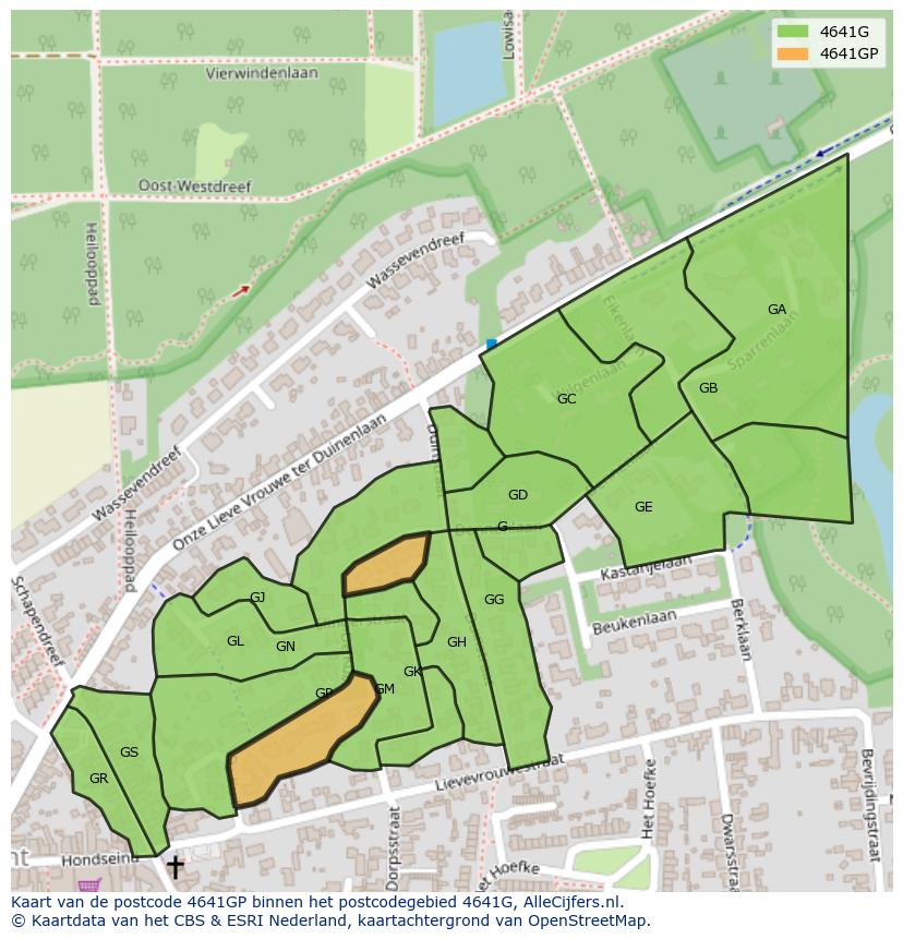 Afbeelding van het postcodegebied 4641 GP op de kaart.