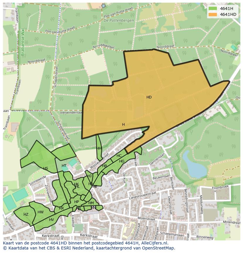 Afbeelding van het postcodegebied 4641 HD op de kaart.