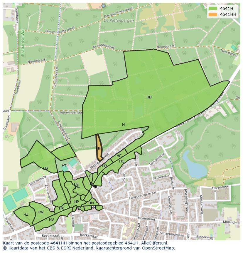 Afbeelding van het postcodegebied 4641 HH op de kaart.