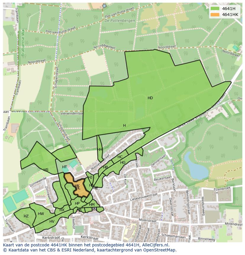 Afbeelding van het postcodegebied 4641 HK op de kaart.