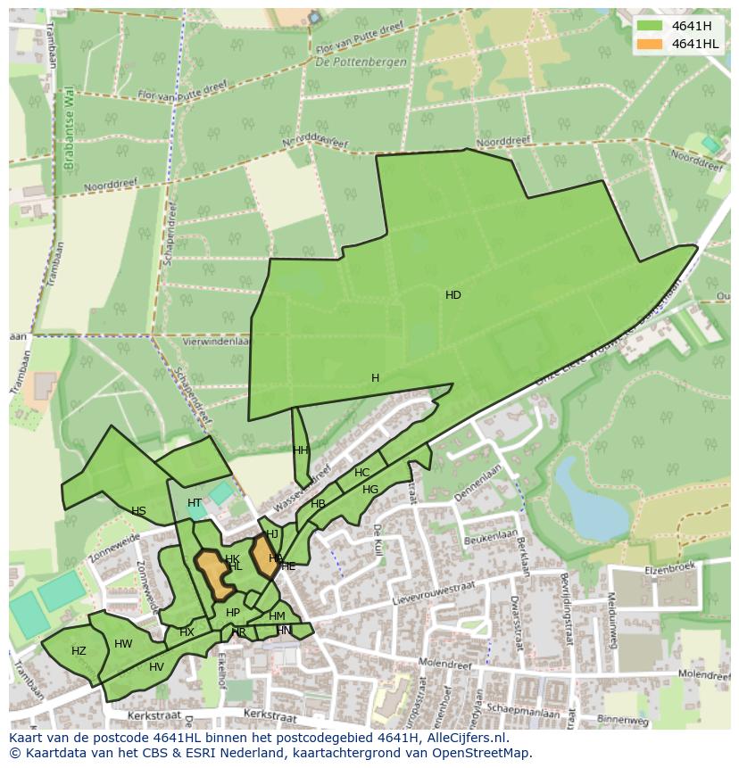 Afbeelding van het postcodegebied 4641 HL op de kaart.