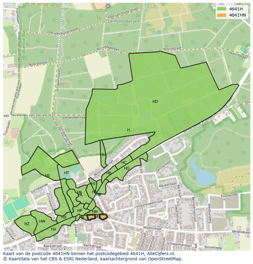Afbeelding van het postcodegebied 4641 HN op de kaart.