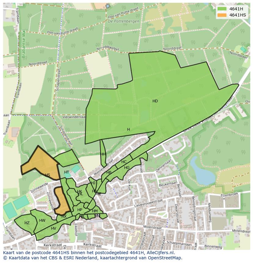 Afbeelding van het postcodegebied 4641 HS op de kaart.