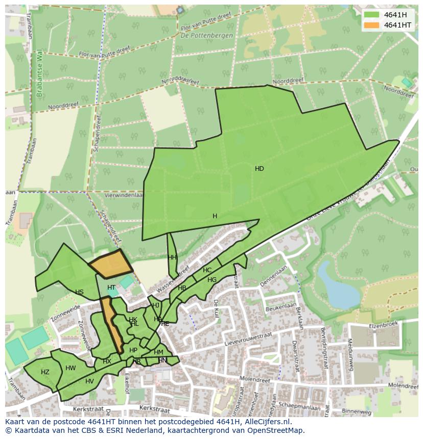Afbeelding van het postcodegebied 4641 HT op de kaart.
