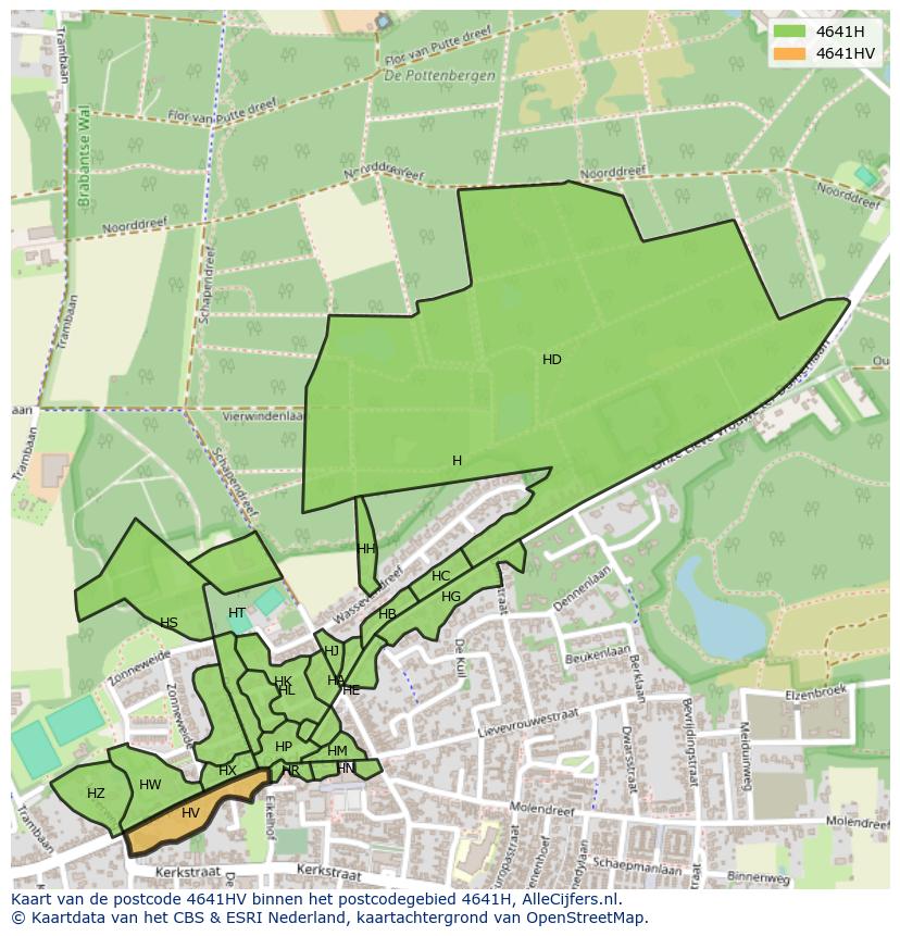 Afbeelding van het postcodegebied 4641 HV op de kaart.