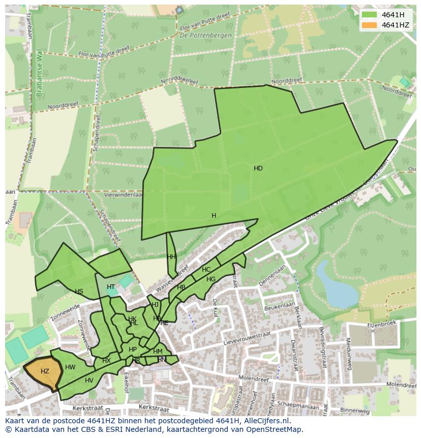 Afbeelding van het postcodegebied 4641 HZ op de kaart.