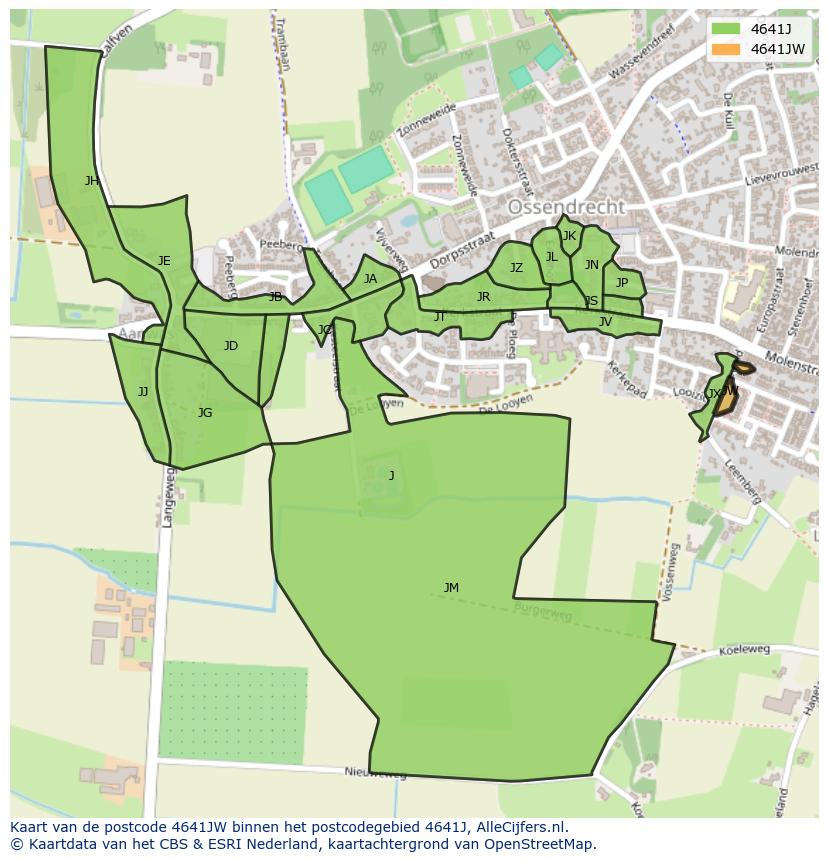 Afbeelding van het postcodegebied 4641 JW op de kaart.