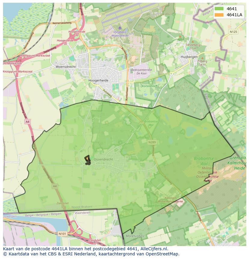 Afbeelding van het postcodegebied 4641 LA op de kaart.
