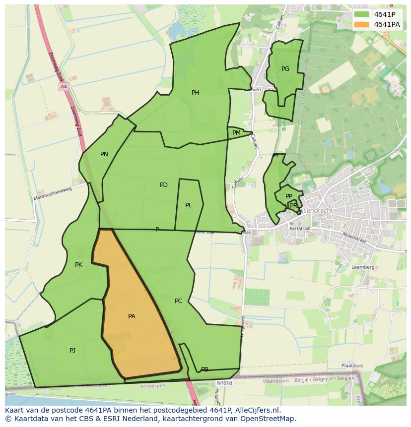 Afbeelding van het postcodegebied 4641 PA op de kaart.