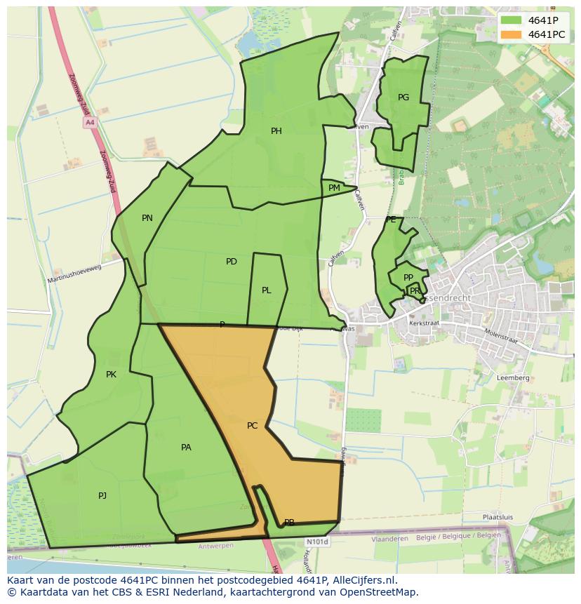 Afbeelding van het postcodegebied 4641 PC op de kaart.