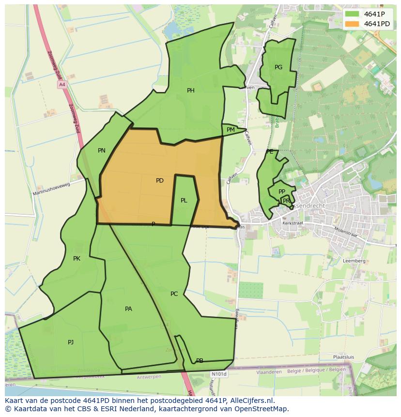 Afbeelding van het postcodegebied 4641 PD op de kaart.