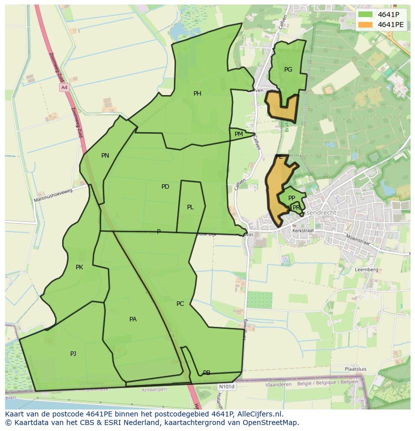 Afbeelding van het postcodegebied 4641 PE op de kaart.