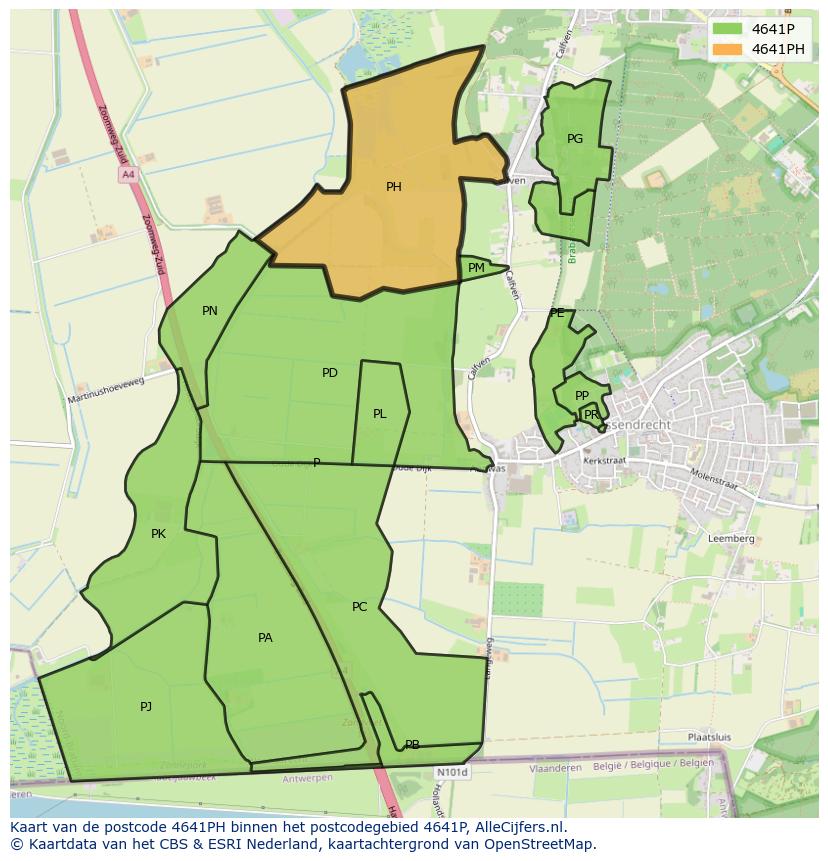 Afbeelding van het postcodegebied 4641 PH op de kaart.