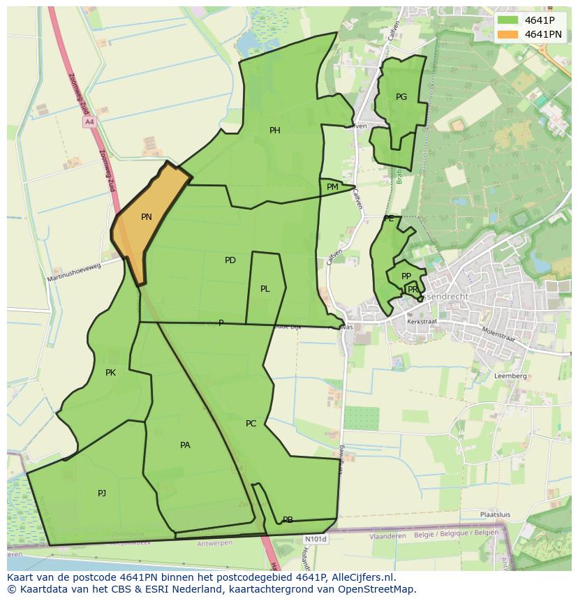 Afbeelding van het postcodegebied 4641 PN op de kaart.