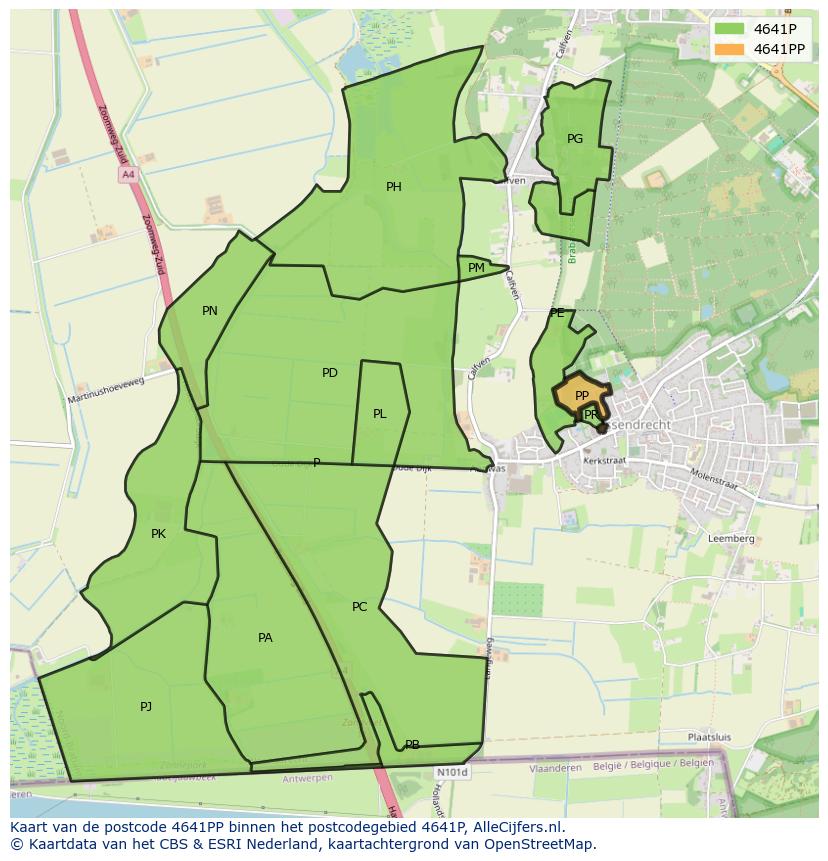 Afbeelding van het postcodegebied 4641 PP op de kaart.