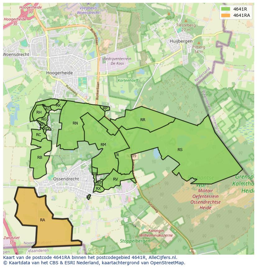 Afbeelding van het postcodegebied 4641 RA op de kaart.