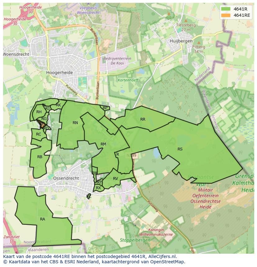 Afbeelding van het postcodegebied 4641 RE op de kaart.