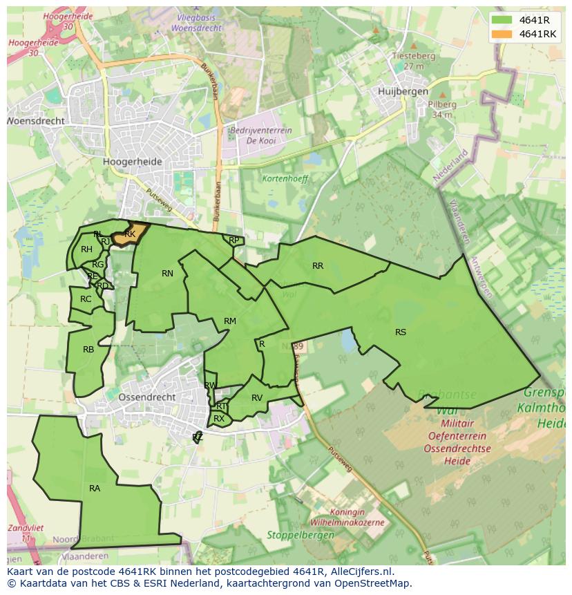Afbeelding van het postcodegebied 4641 RK op de kaart.