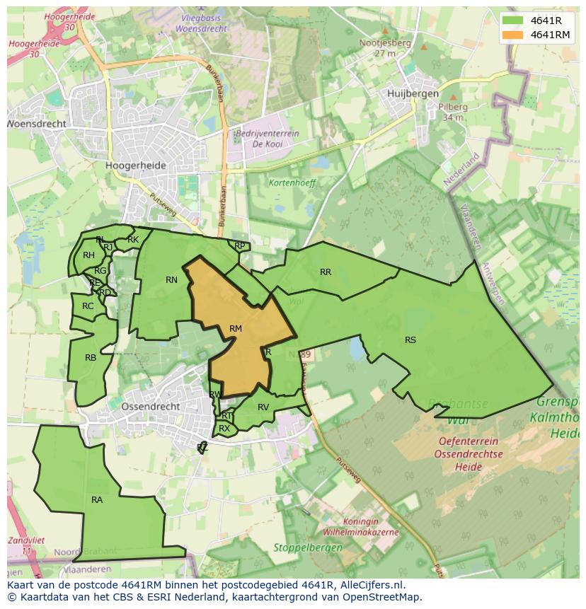 Afbeelding van het postcodegebied 4641 RM op de kaart.